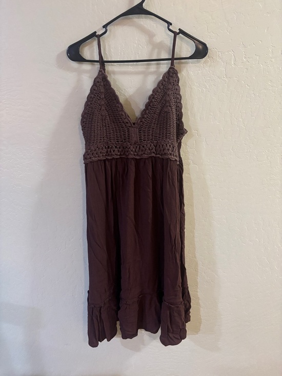 Blush Dresses & Skirts - Blush Brown Crochet Bodice Midi Dress